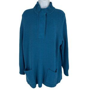 Soft Surroundings Highland Chunky Sweater‎ Teal Blue Mock Neck Size Petite XL